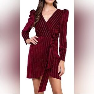 Layered With Love Champagne Wishes Velvet Stripe Mini Dress Sz M Burgundy NEW